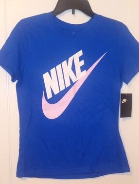 Nike Royal Blue Tee with Pink Swoosh and White Logo NWT women small